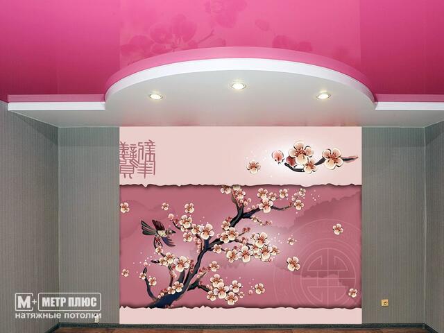 двухуровневый розовый с белым потолок