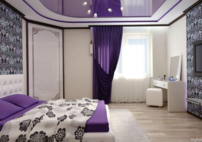 Изображение Сиреневый потолок глянцевый спальная комната
