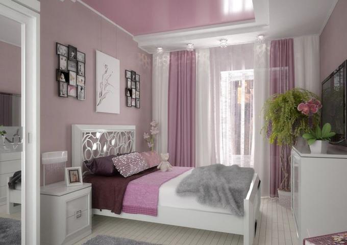 Фото Розовый потолок в спальне