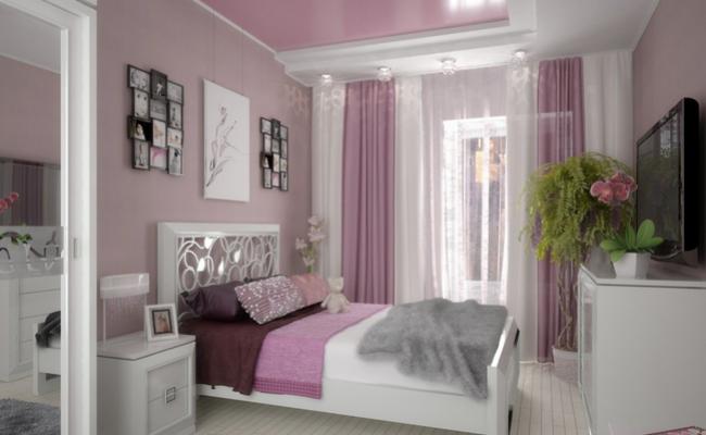 Розовый потолок в спальне