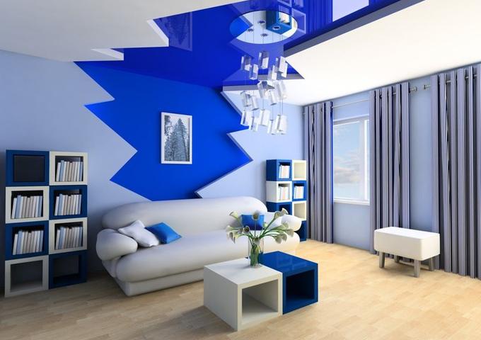 Изображение Потолок синий в гостиную комнату