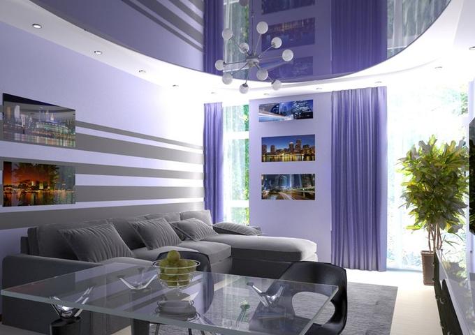 Картинка Потолок синий гостиная